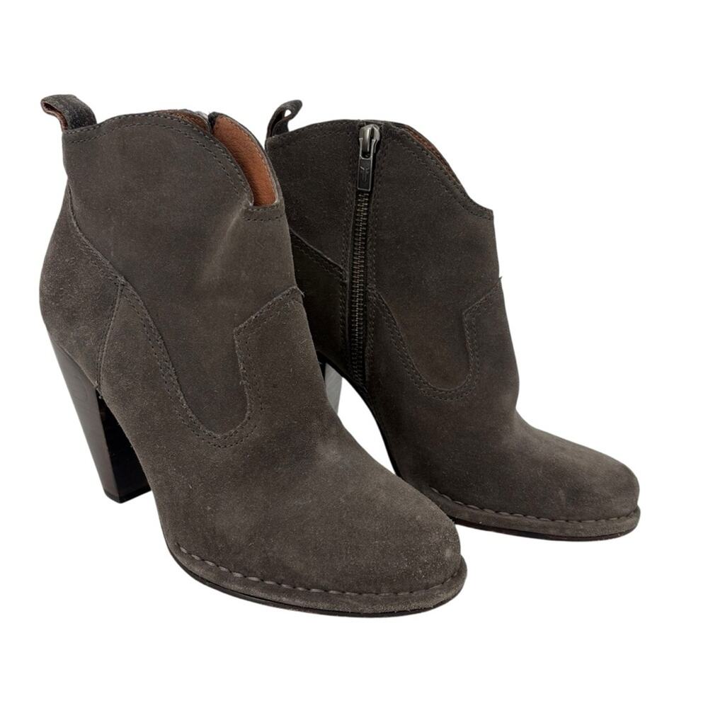 Frye Madeline Short Bootie Smoke Grey Brown Suede Heeled Ankle Zip Closure 8 - Picture 4 of 10